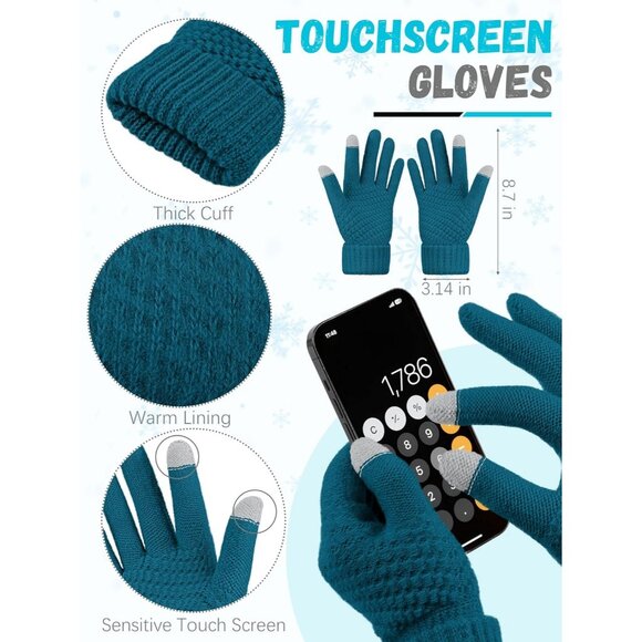 Women’s Cyan Knit Beanie Hat, Gloves, Scarf & Ear Warmer Set - Winter - Picture 3 of 6